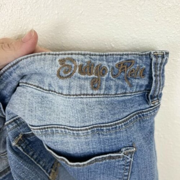 Jean Shorts Indigo Rein Cuffed Denim Blue Whiskered Stretch Size 13 Distressed - Picture 6 of 8